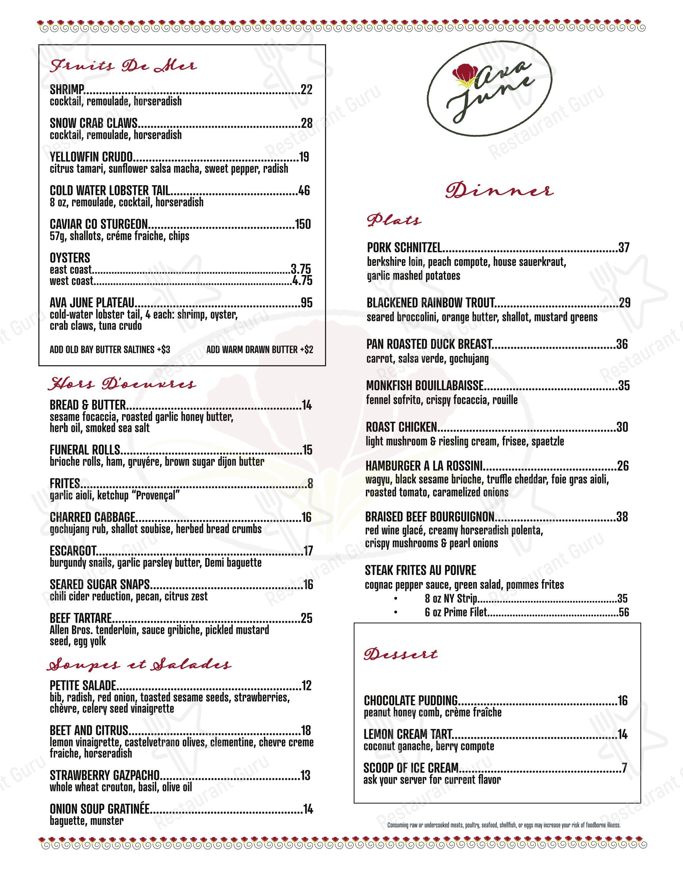 Ava June в Талсе - Takeaway Menu