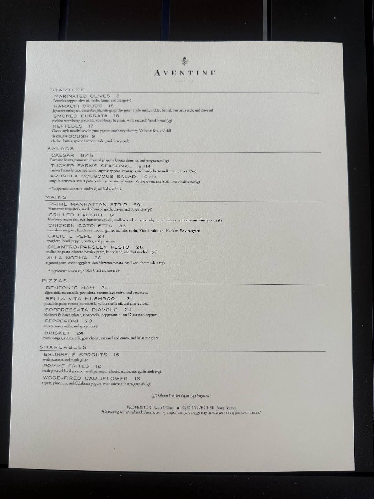 Aventine Rome меню