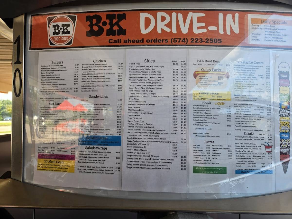 B&K Drive-In меню
