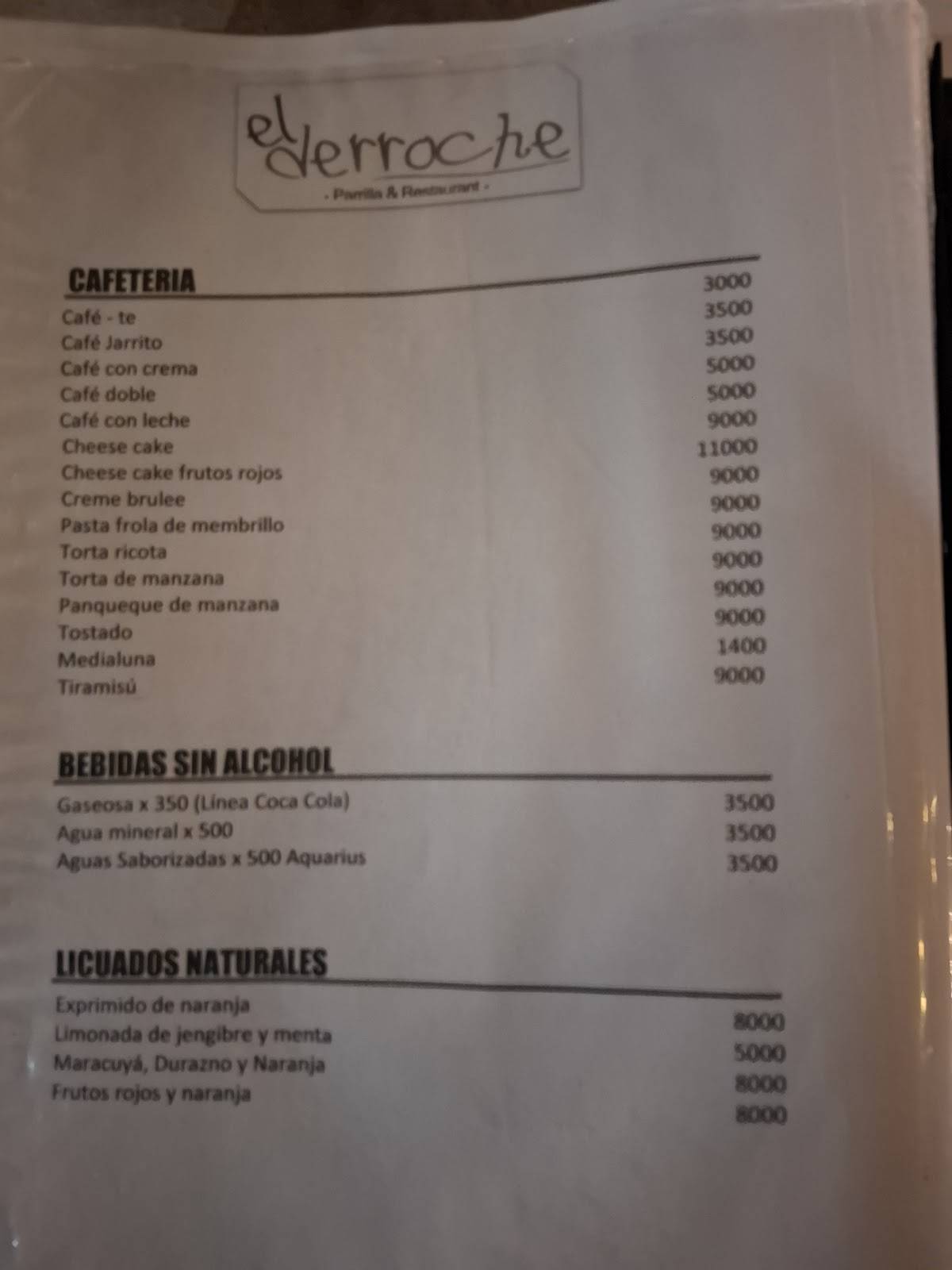 Restaurant-Parrilla "El Derroche" меню