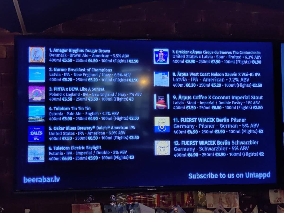 BEERA Bar Riga меню