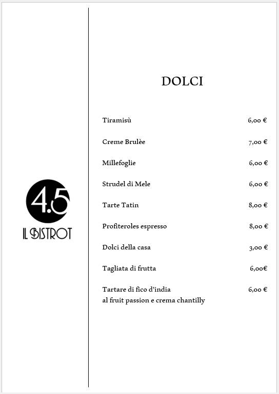 BISTROT 4.5 меню