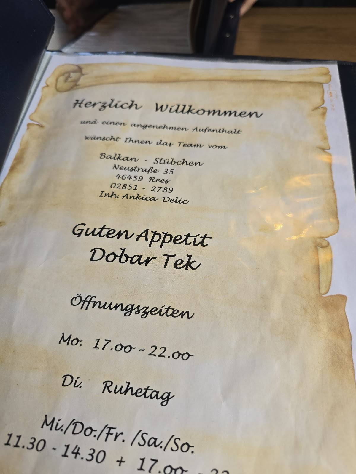 Balkan-Stübchen меню