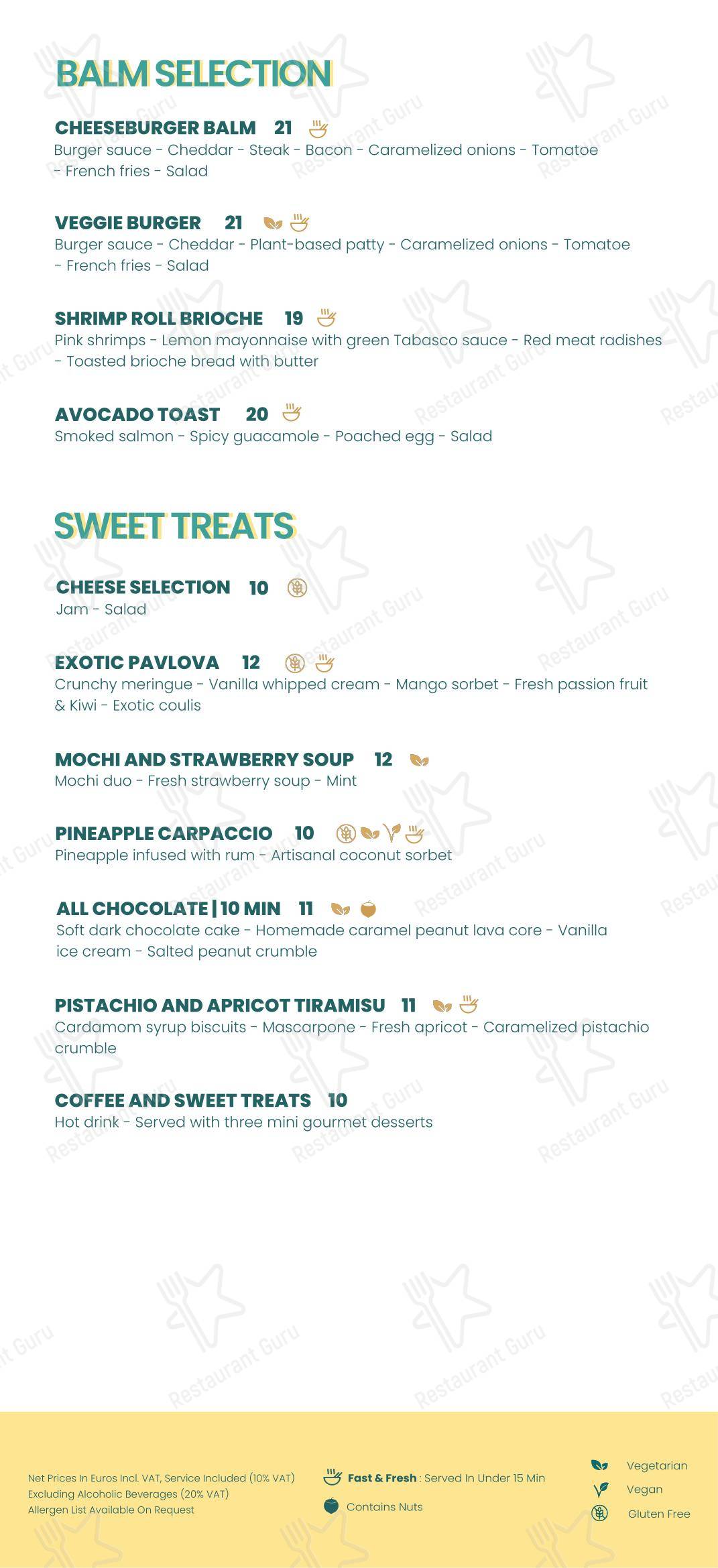Меню ресторана Balm Restaurant - Детское