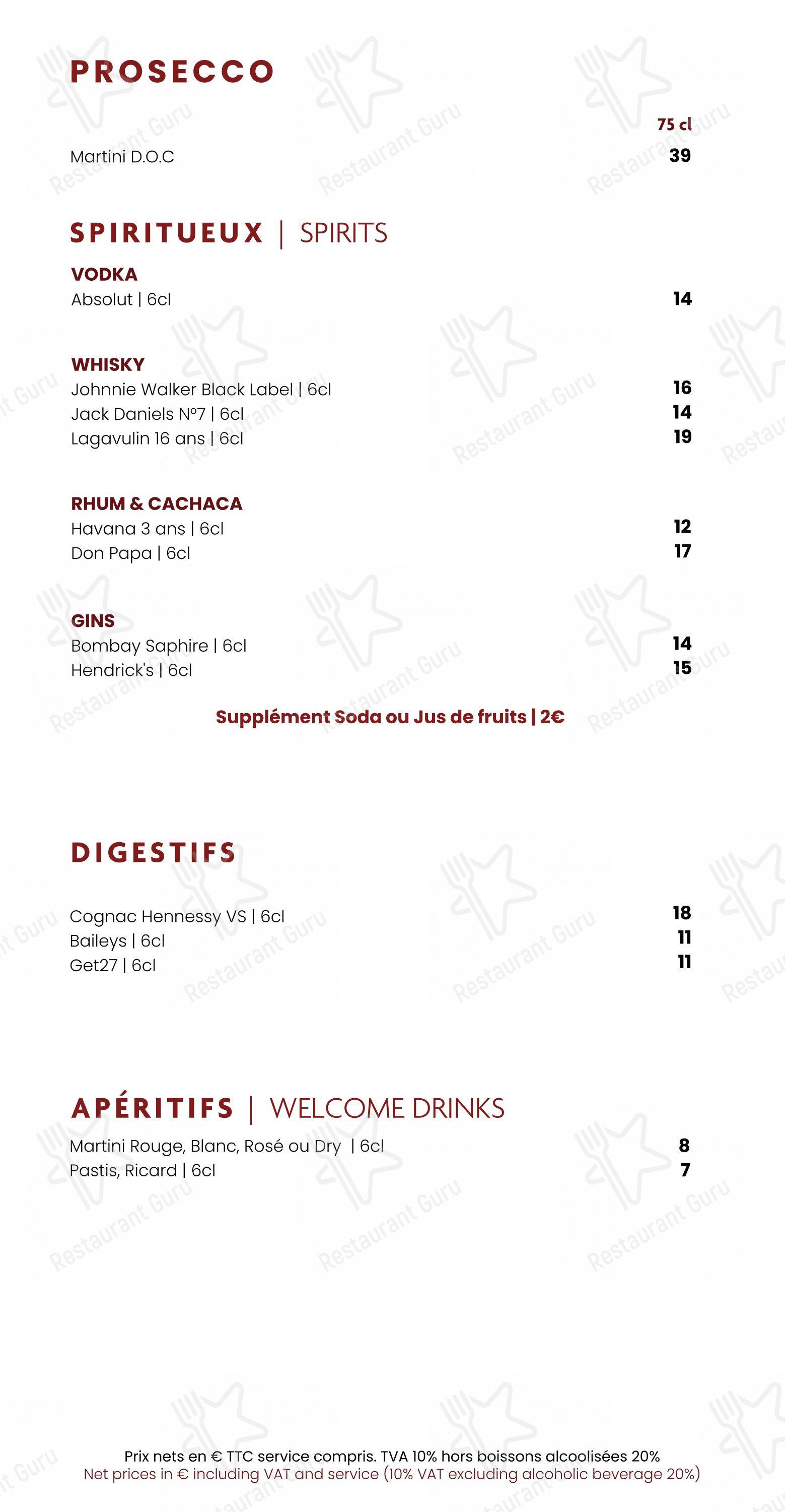 Меню напитков ресторана Balm Restaurant