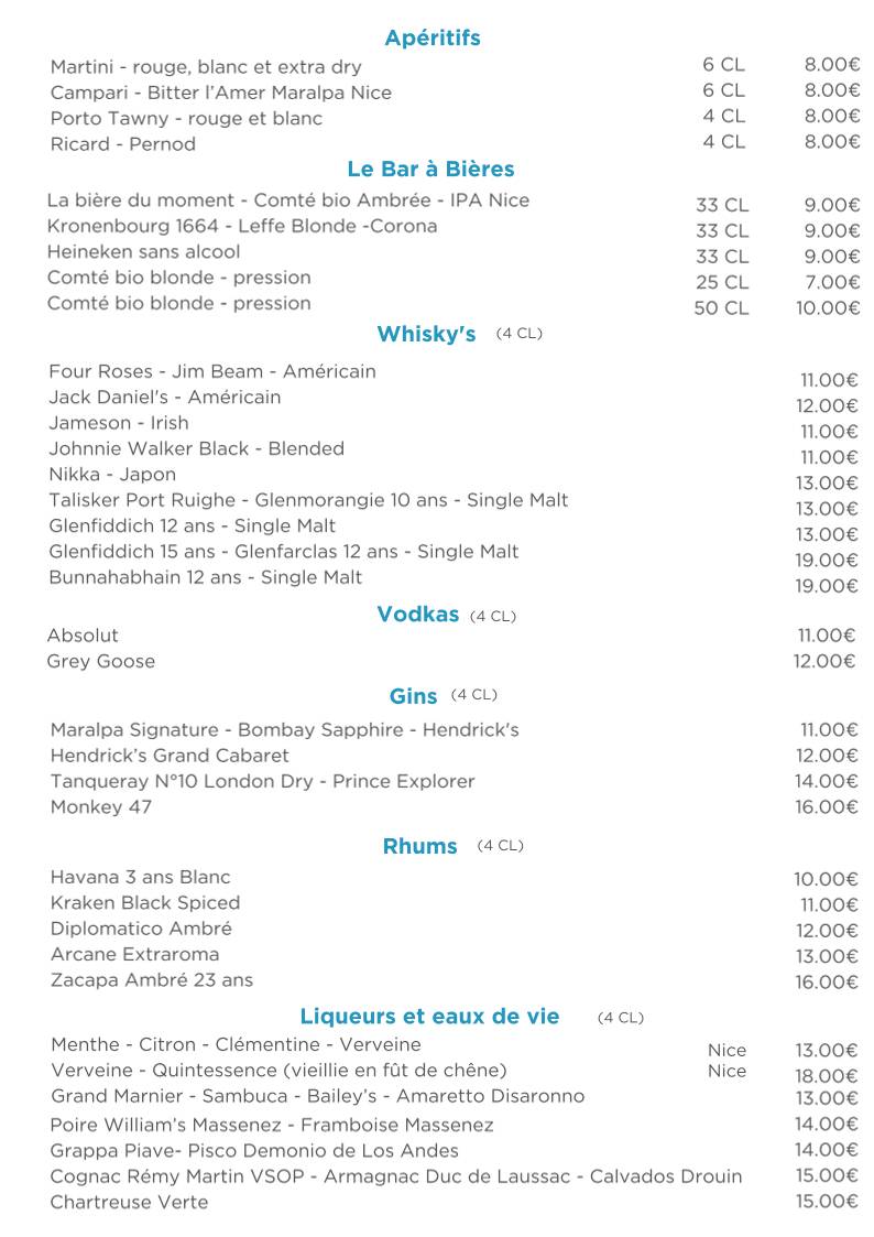 Bar Le W – Cocktails & Afterwork Promenade des Anglais – Nice меню