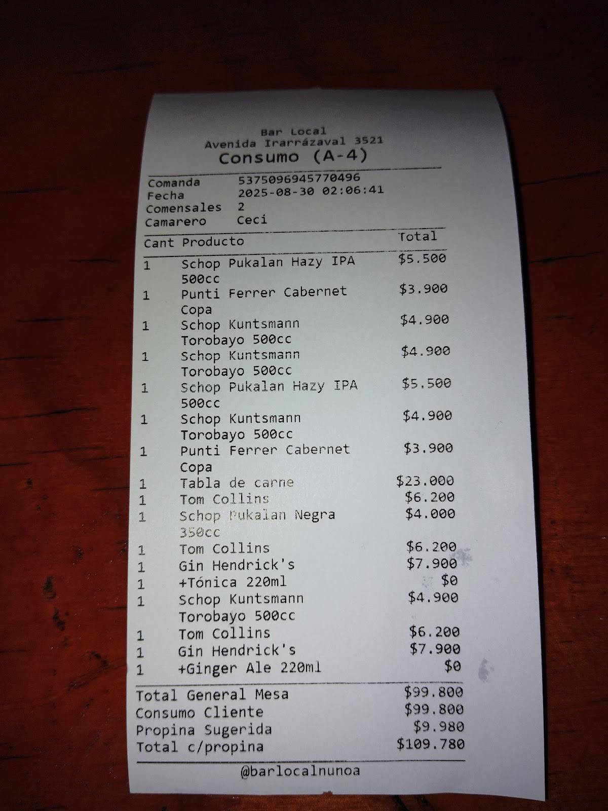Bar Local меню