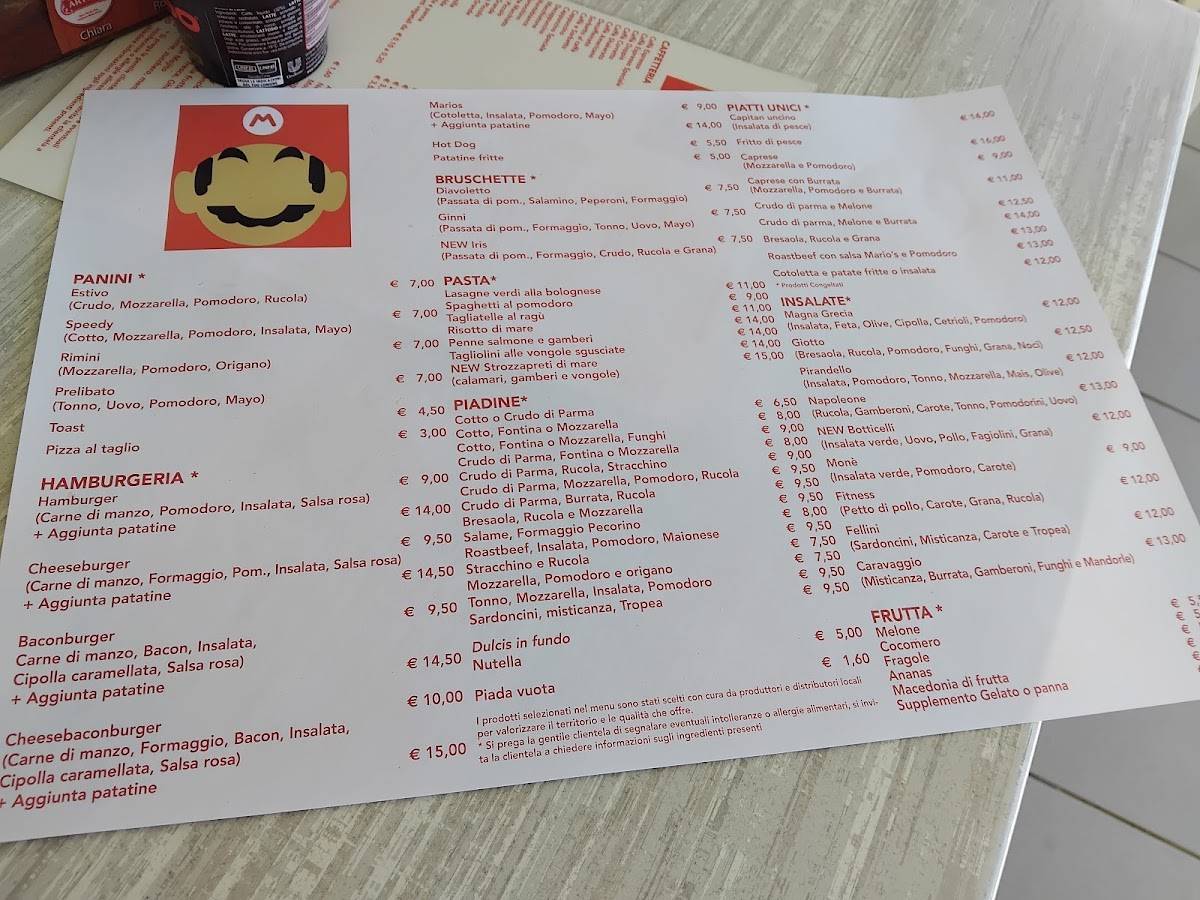 Bar Mario's меню