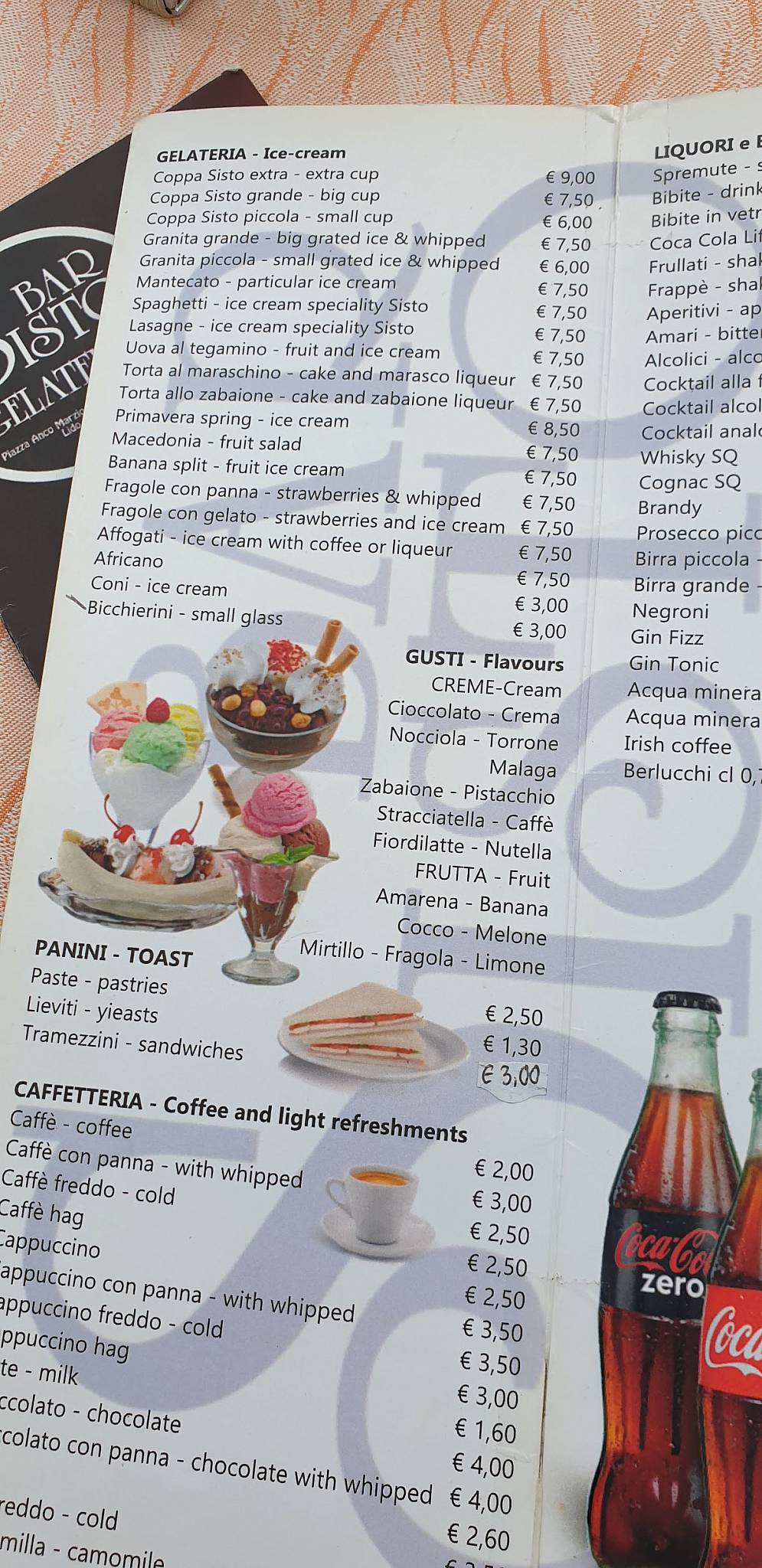 Bar Sisto меню