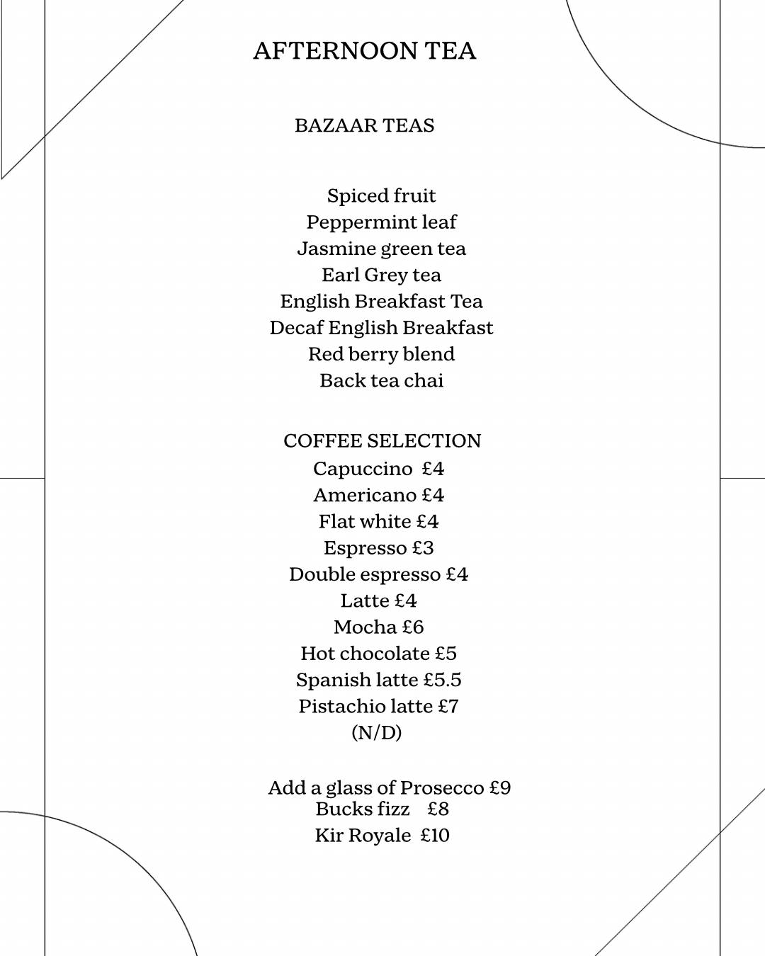 Bazaar Restaurant меню