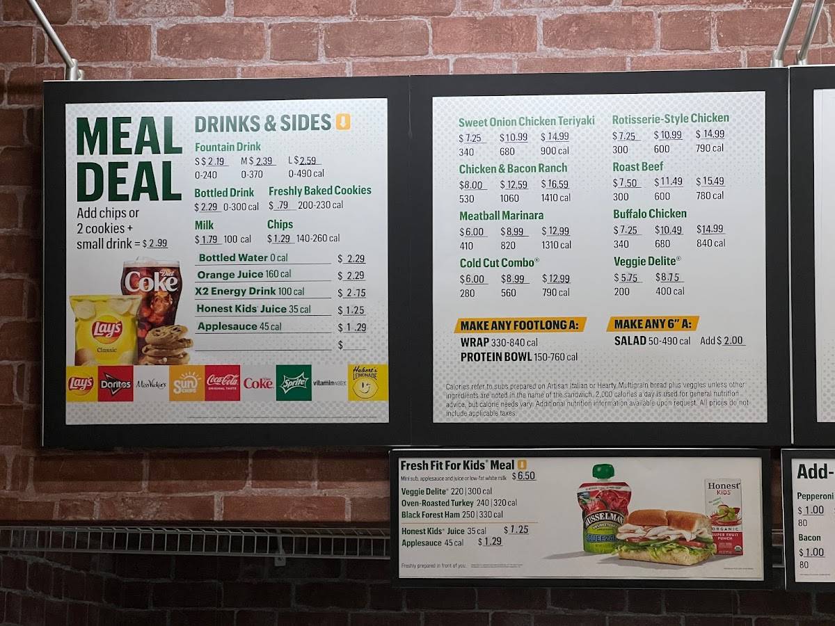 Subway меню