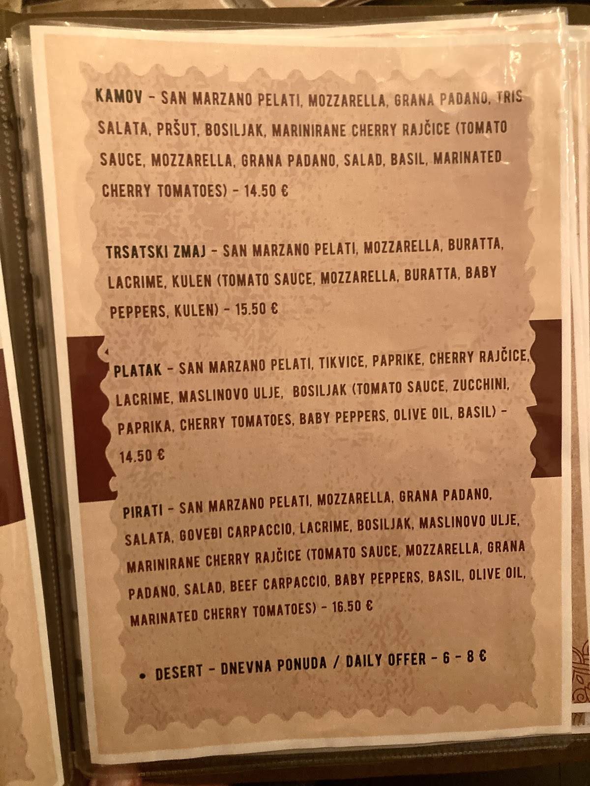 Bistro Pirati Rijeka меню
