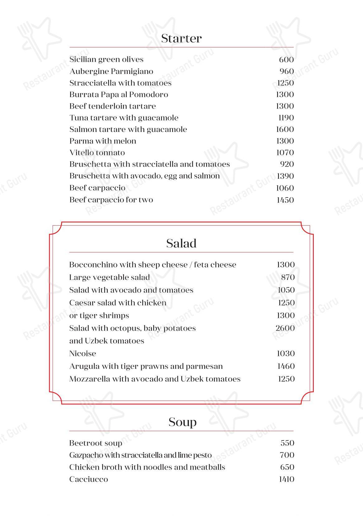 Меню ресторана Bocconcino - Takeaway Menu