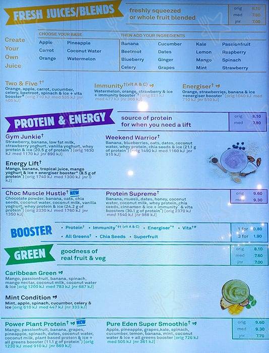 Boost Juice меню