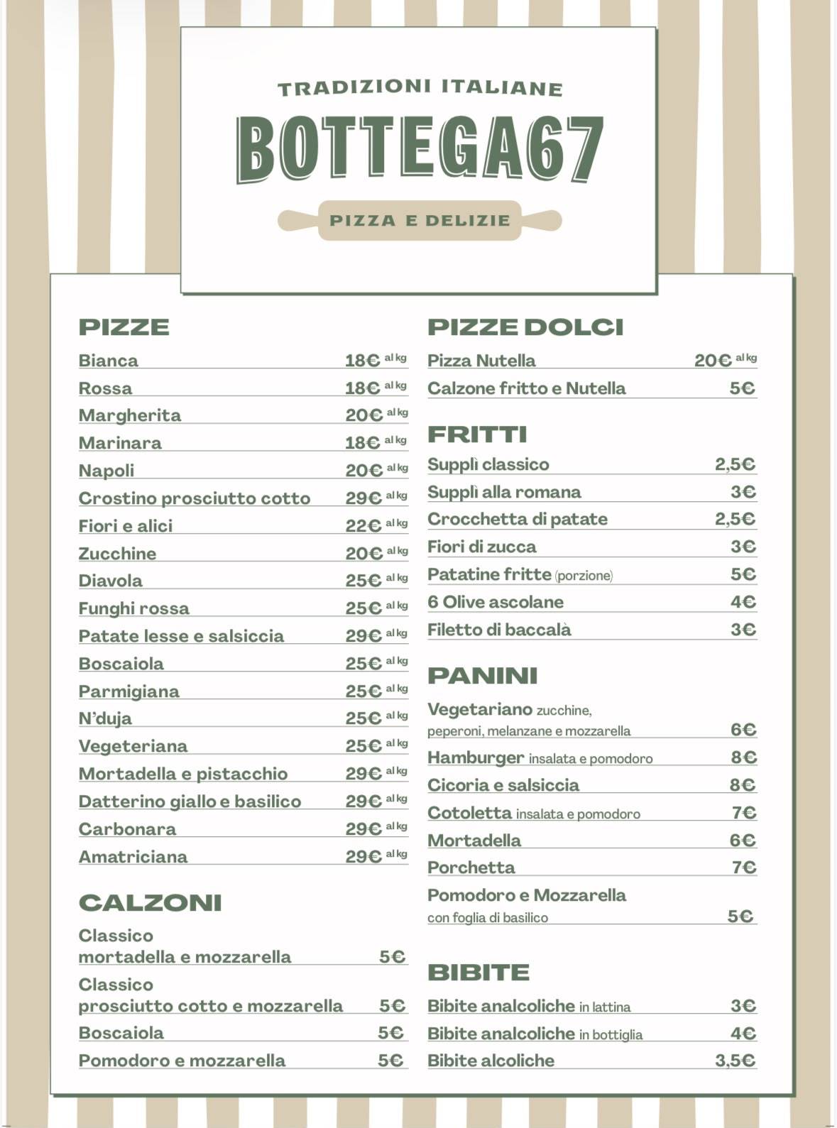 Bottega67 меню