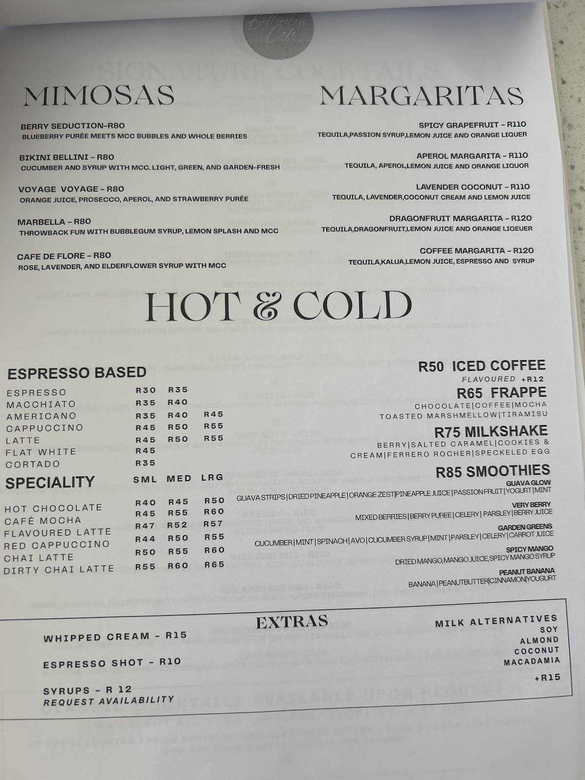 Bottomless cafe меню