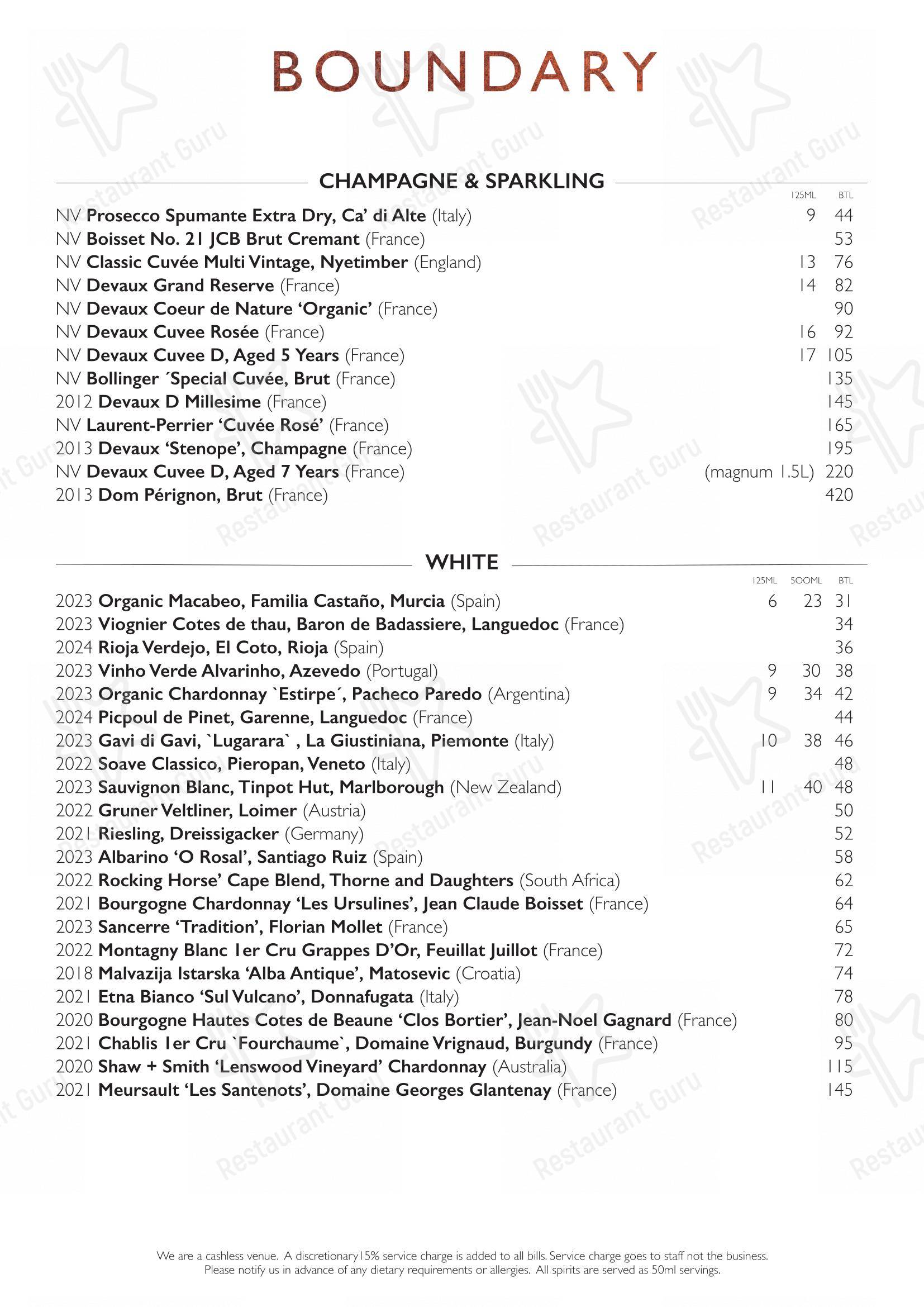 Boundary Shoreditch в Лондоне - Lunch Menu