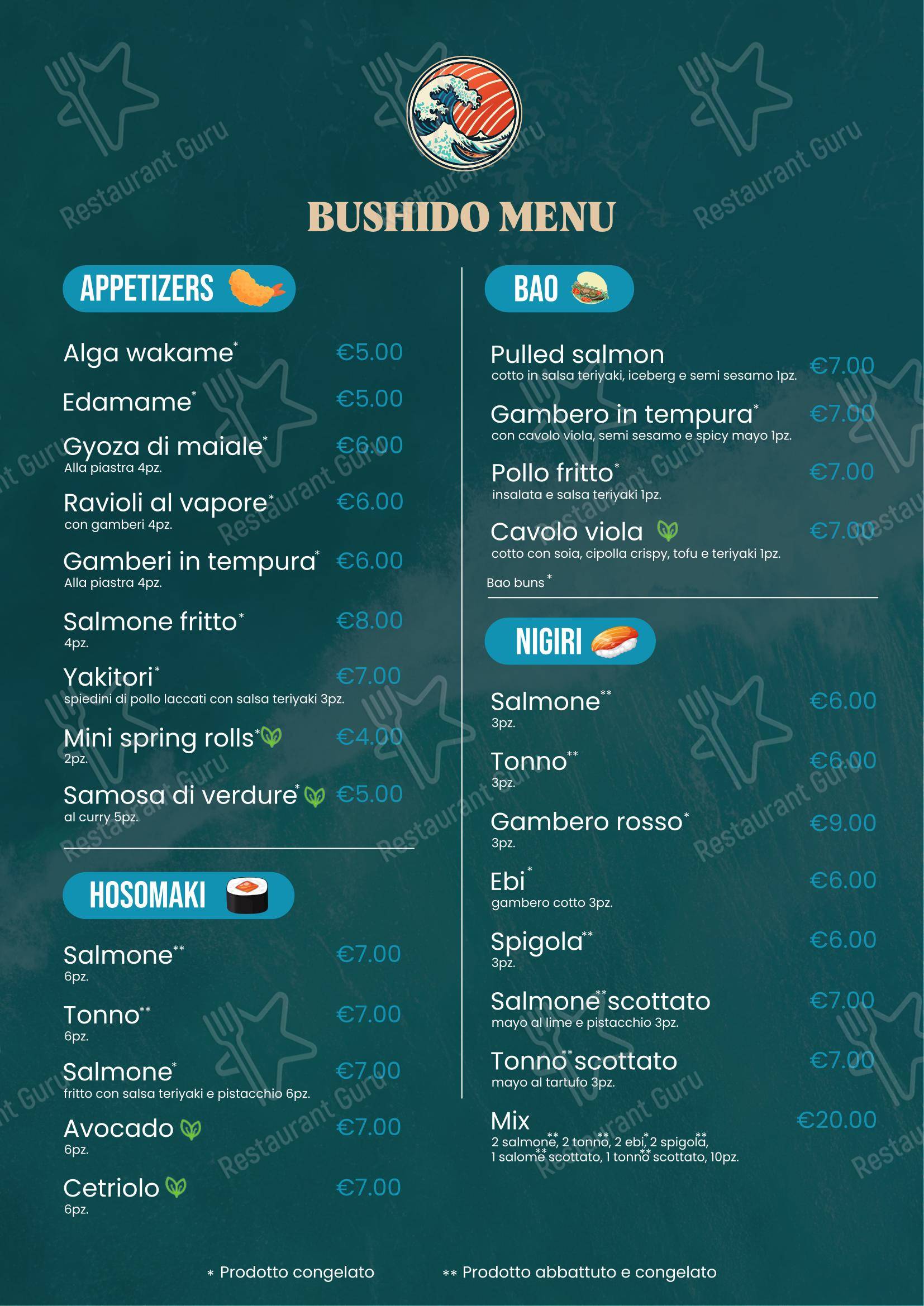 Bushido Sushi Roma в Риме - Меню