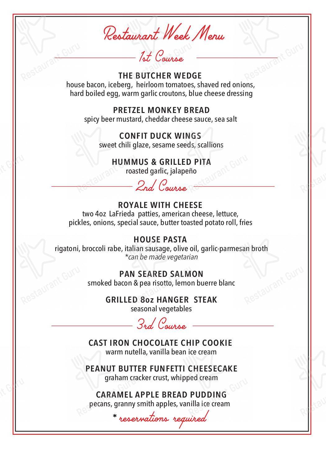 Menu Drinks паба и бара Butcher Bar в Филадельфии