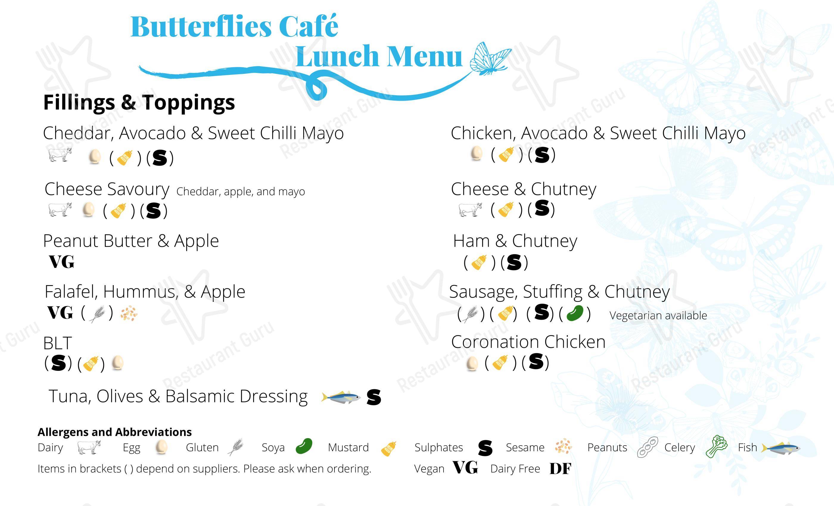 Меню напитков кафе Butterflies Cafe