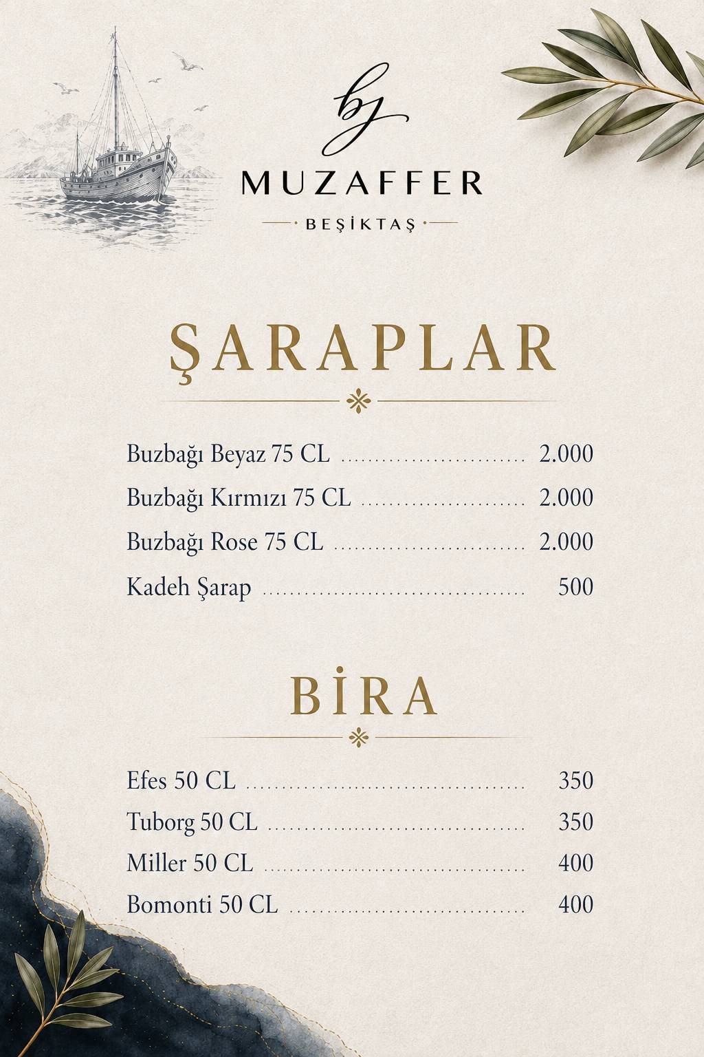 Bymuzaffer Beşiktaş меню