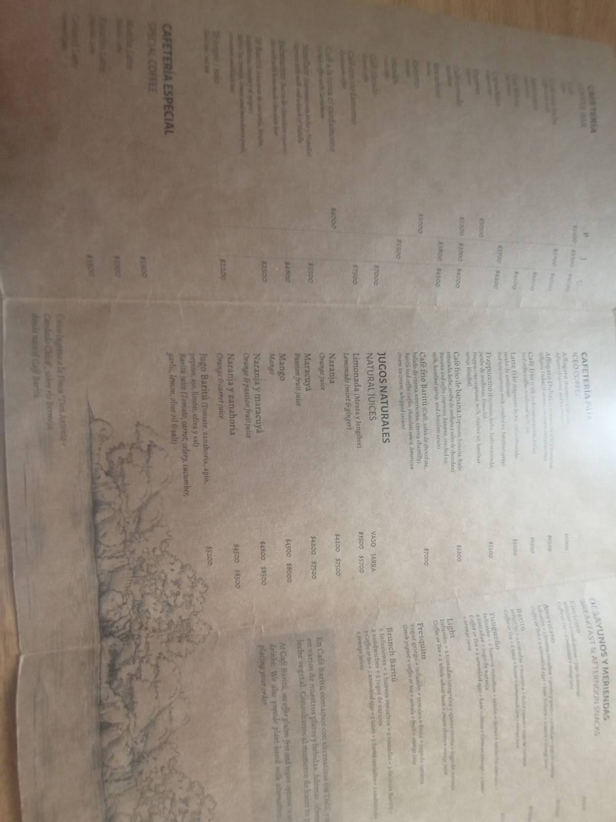 CAFÉ BARITÚ меню