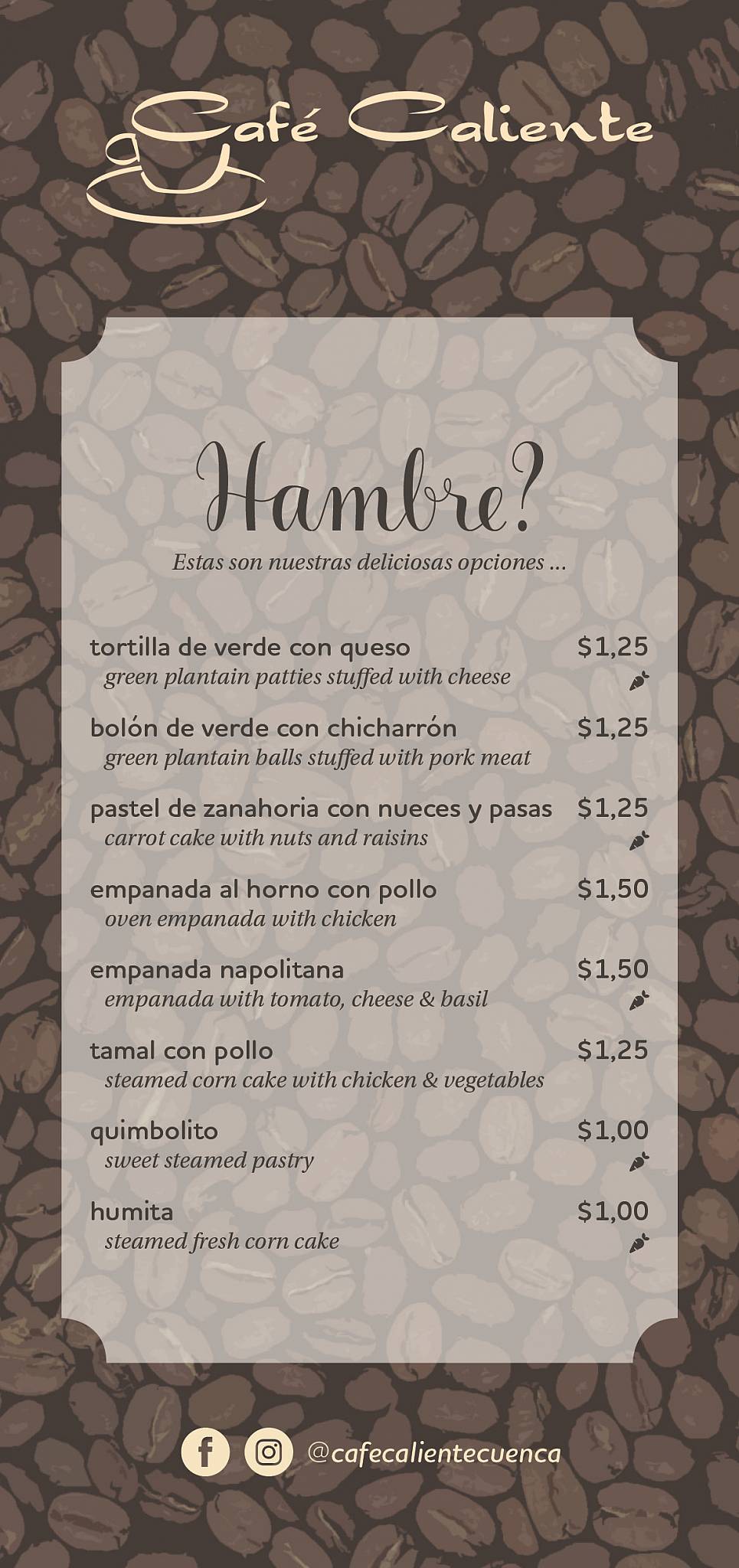 Café Caliente меню