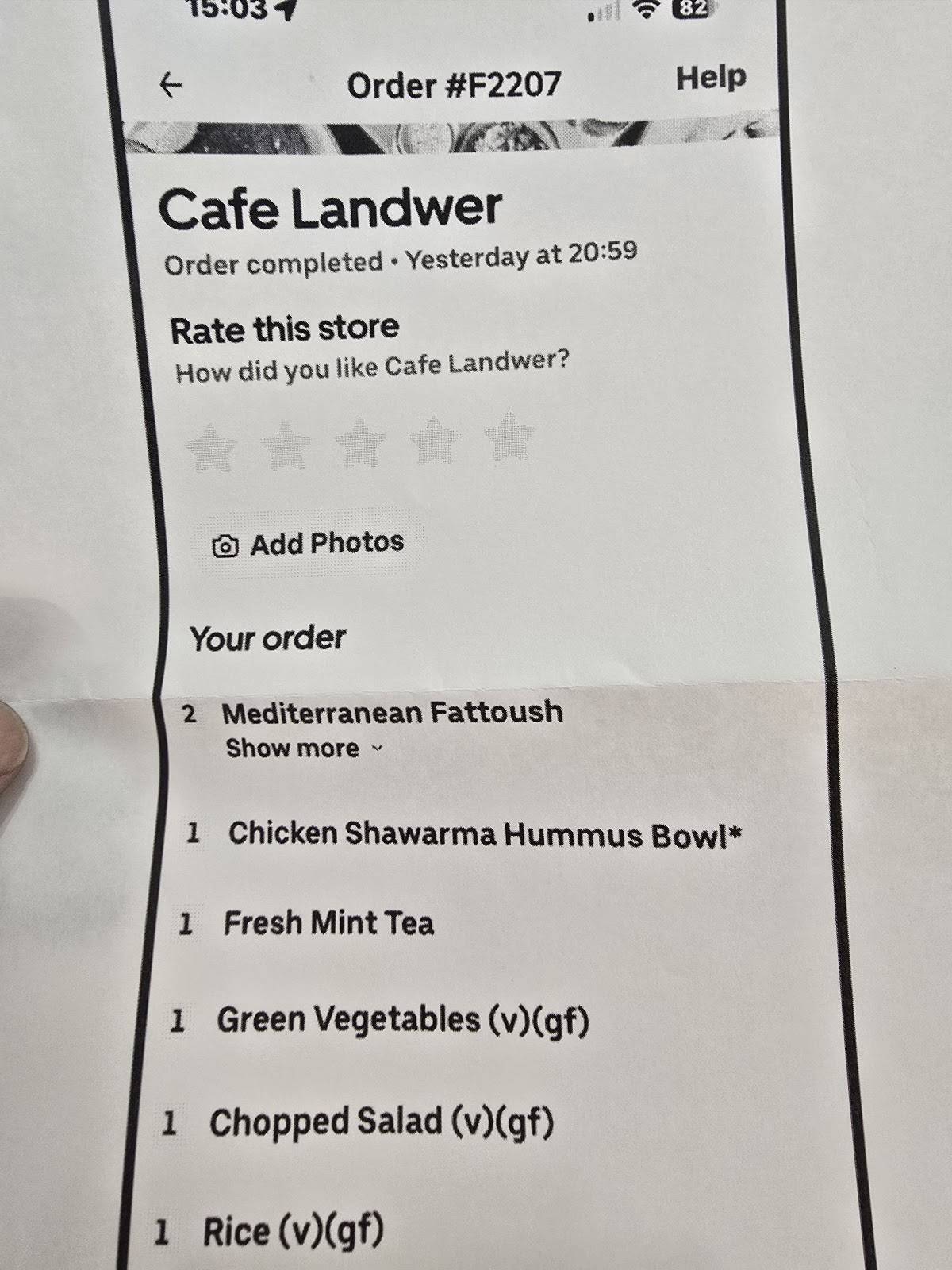 Cafe Landwer меню