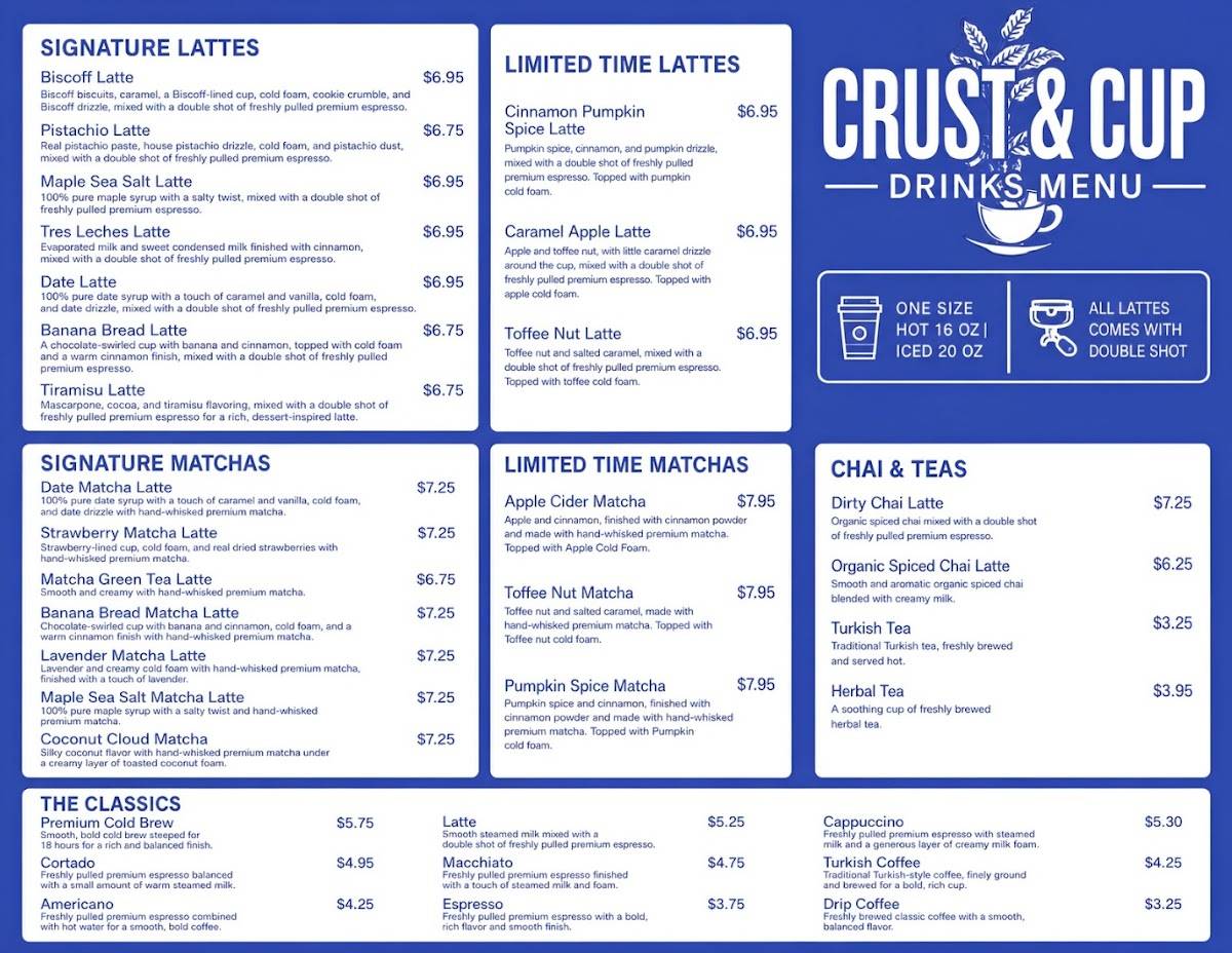 Crust & Cup меню