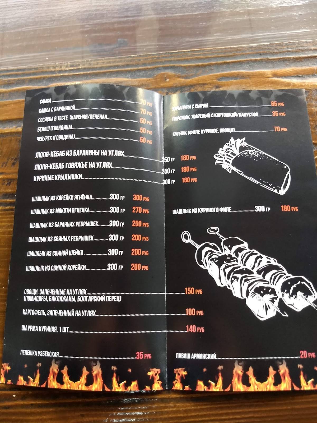 Мясо на углях меню