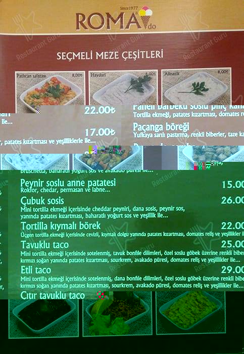 Roma Dondurmacısı меню