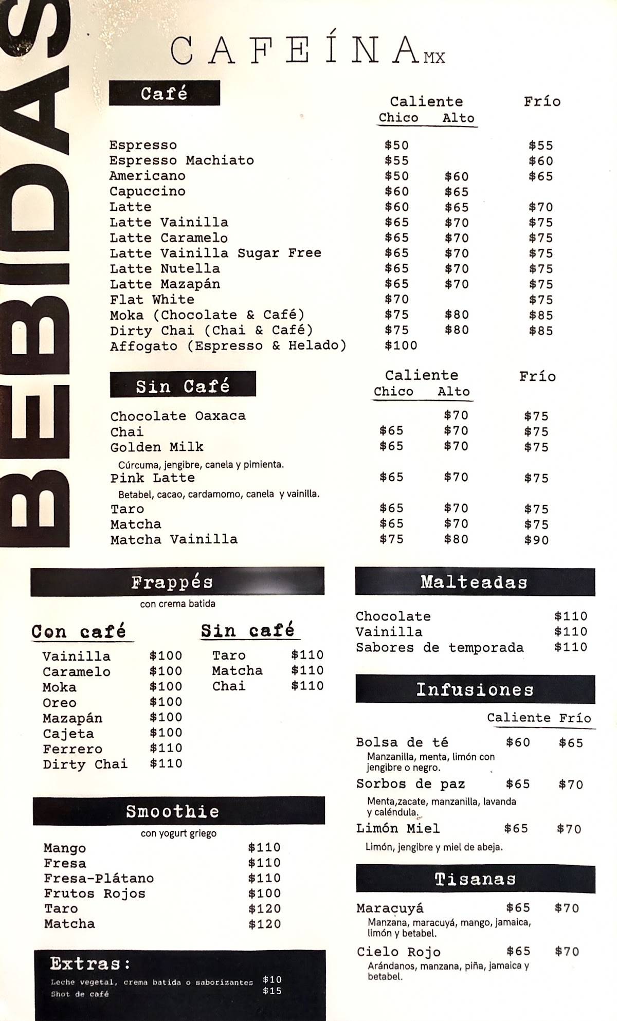 Cafeína Tulum меню