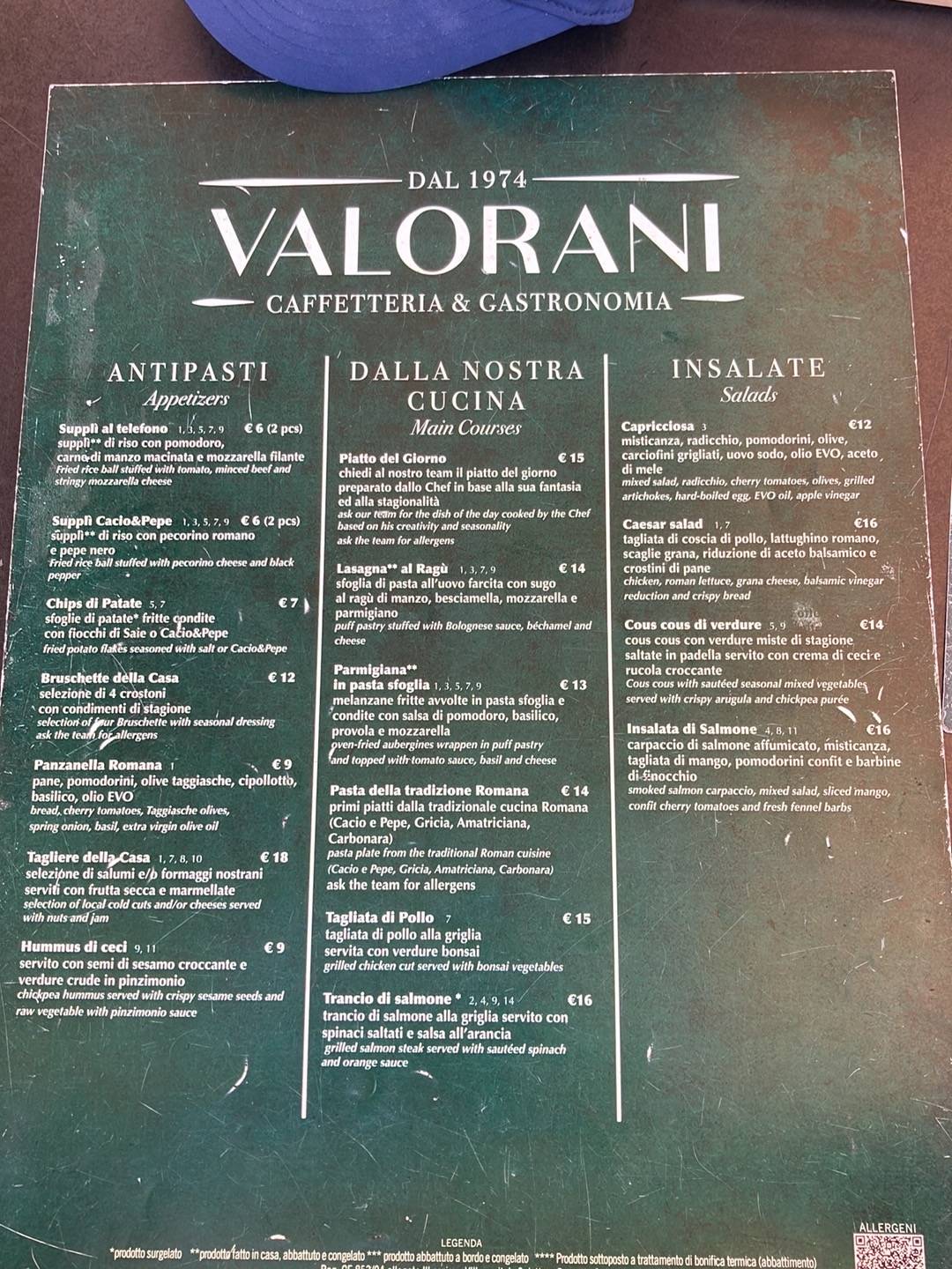 Caffè Valorani меню