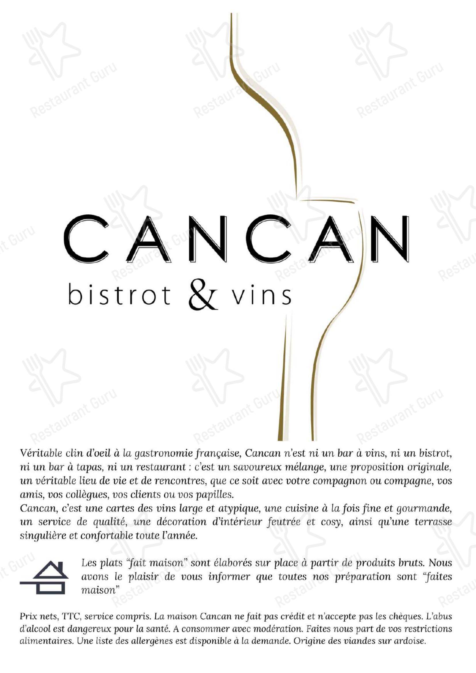 Меню напитков паба и бара Cancan