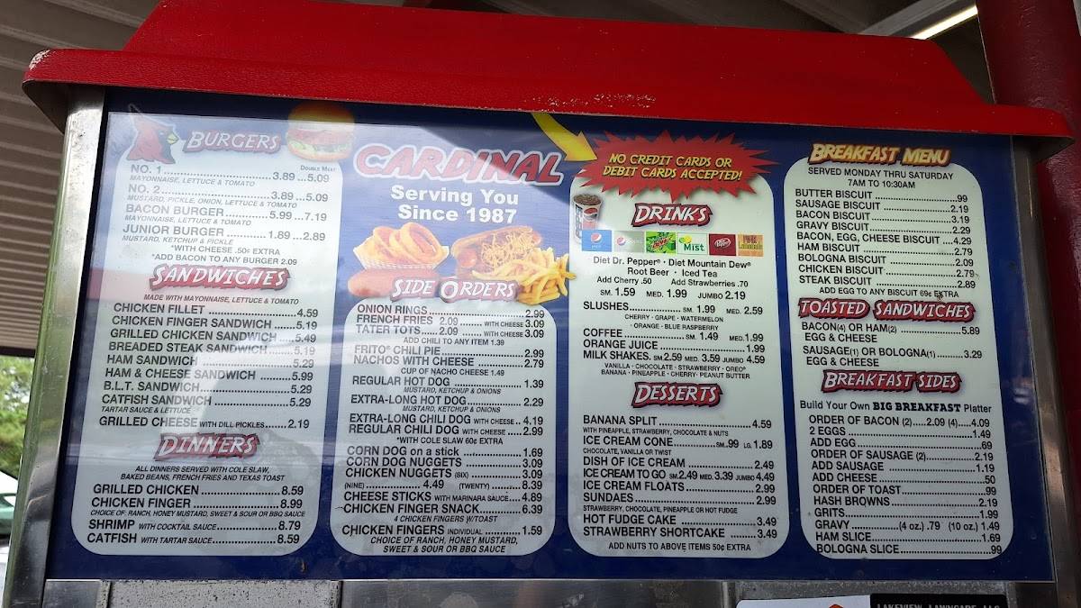 Cardinal Drive In меню
