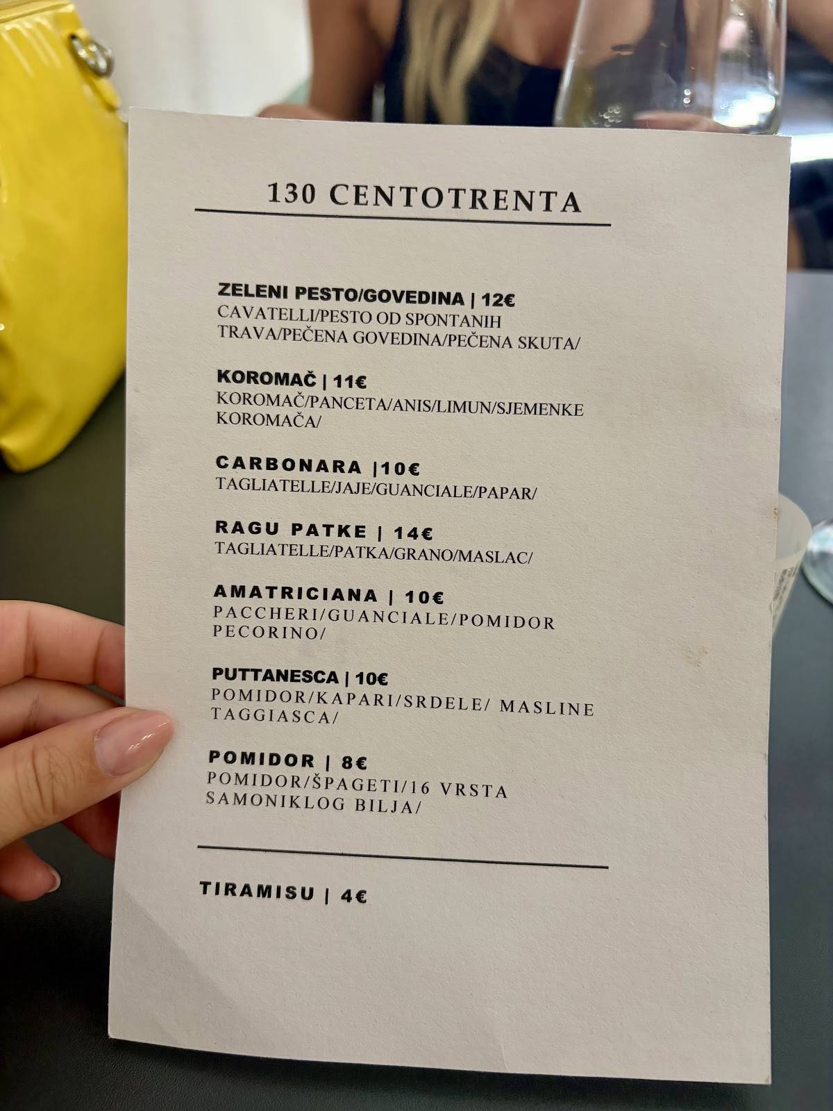 Centotrenta меню
