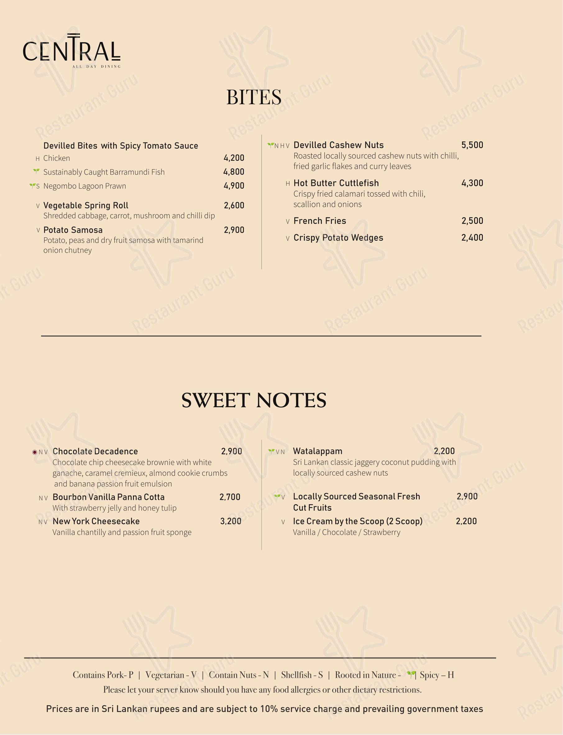 Central All Day Dining в Коломбо - Меню