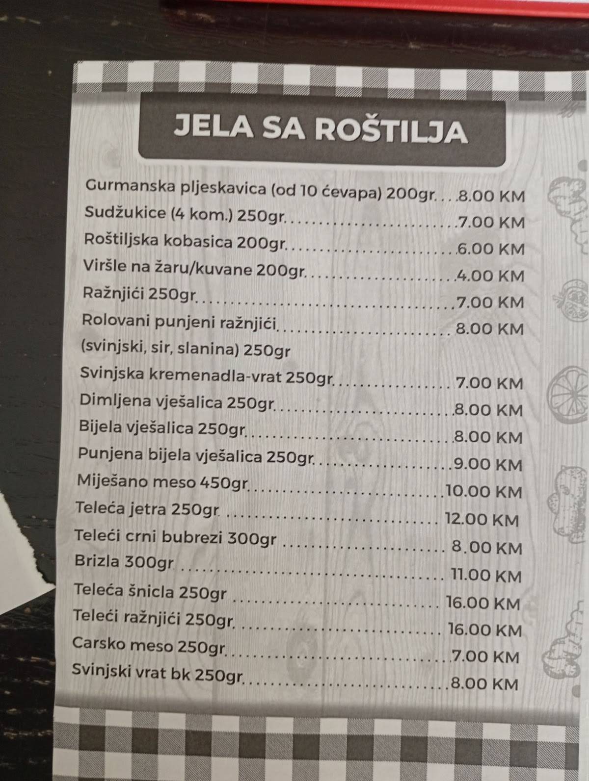 Ćevabdžinica Nerić меню