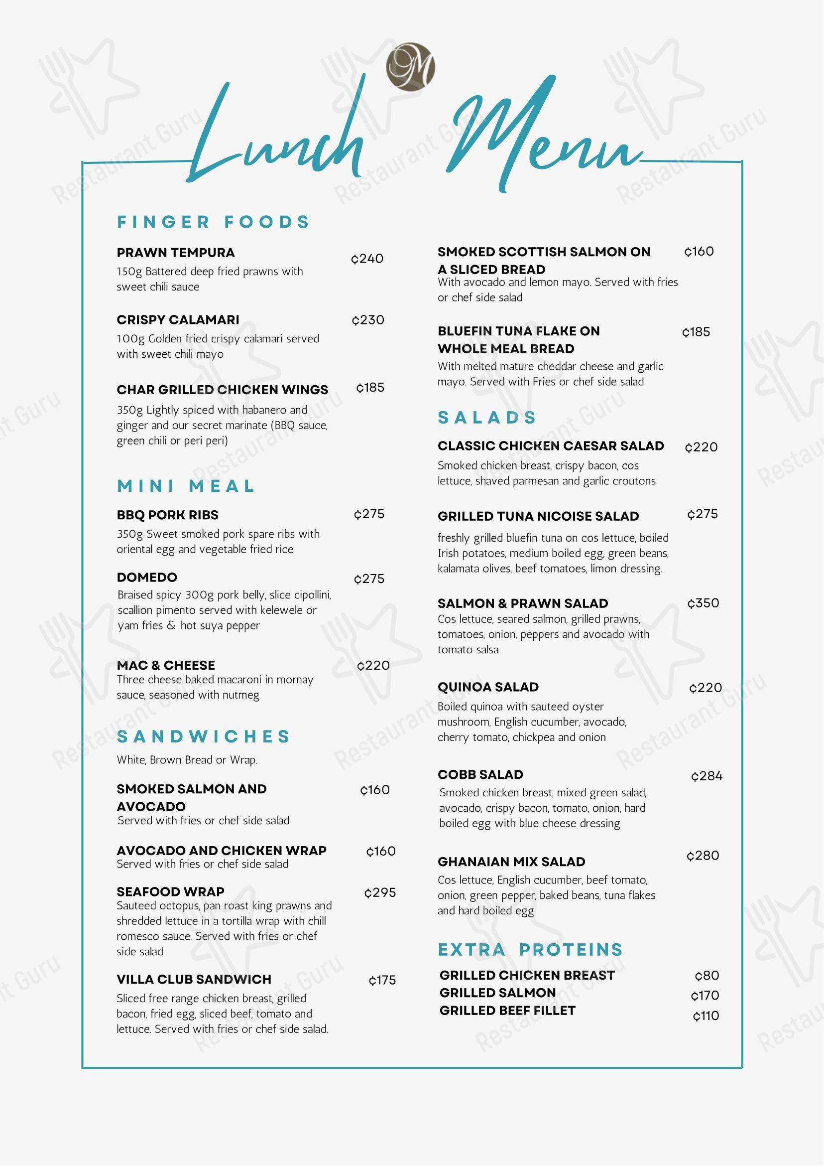 Chapter One Restaurant в Аккре - 菜单