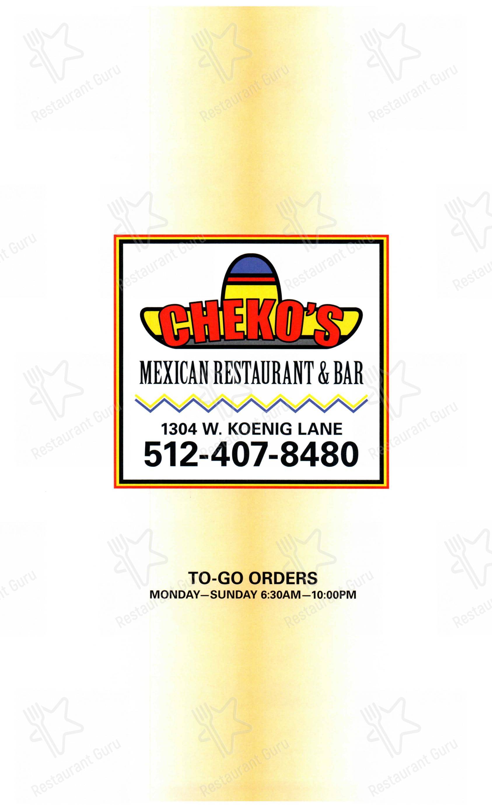 Меню ресторана Chekos Méxican Restaurant & Bar