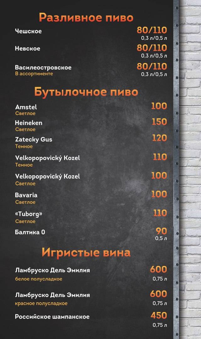 Первый металлист меню