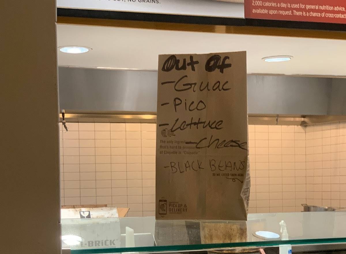 Chipotle Mexican Grill меню