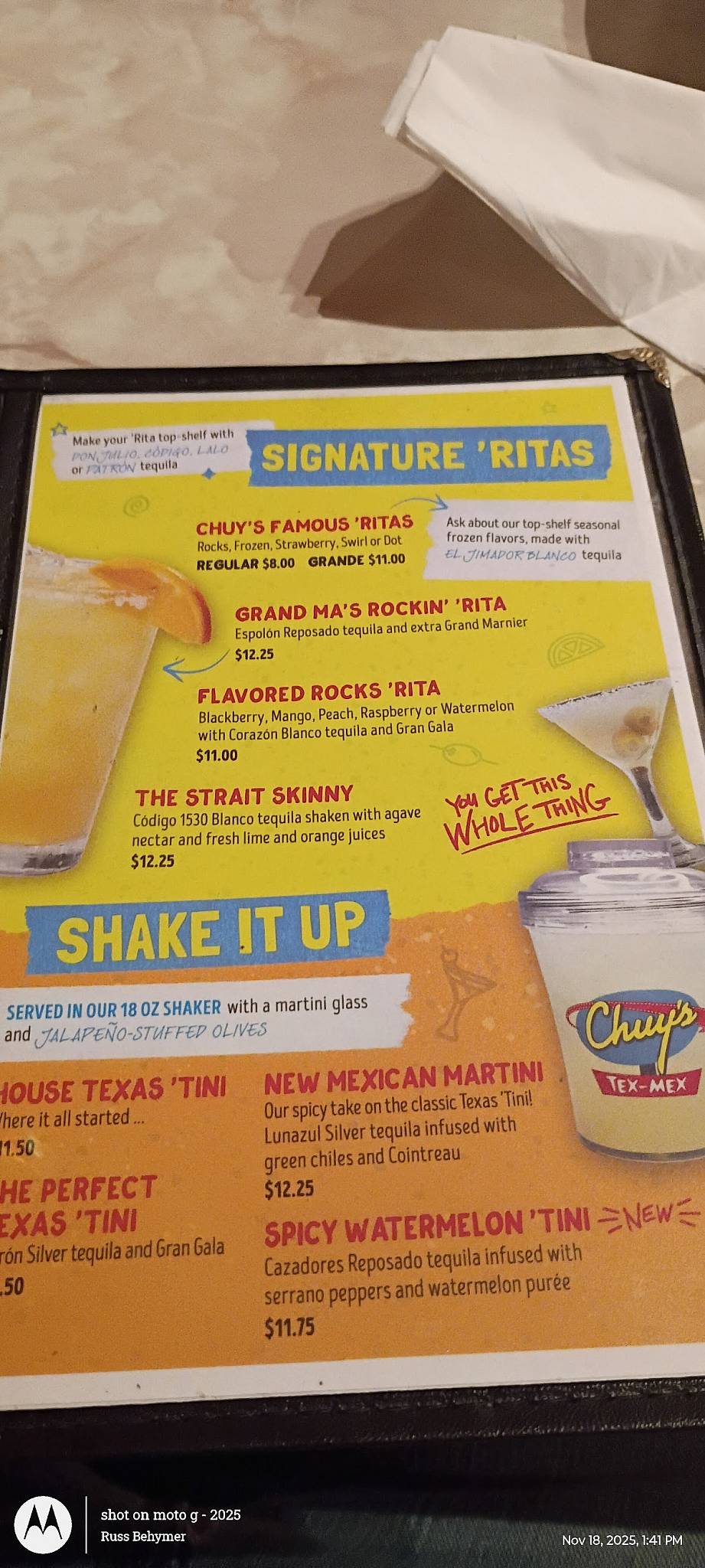 Chuy's меню