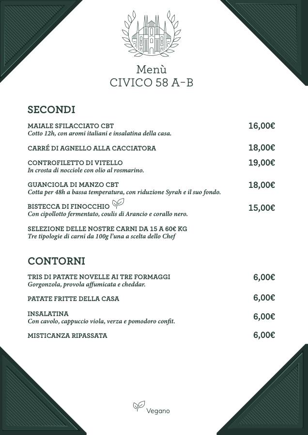 Civico58 A-B меню