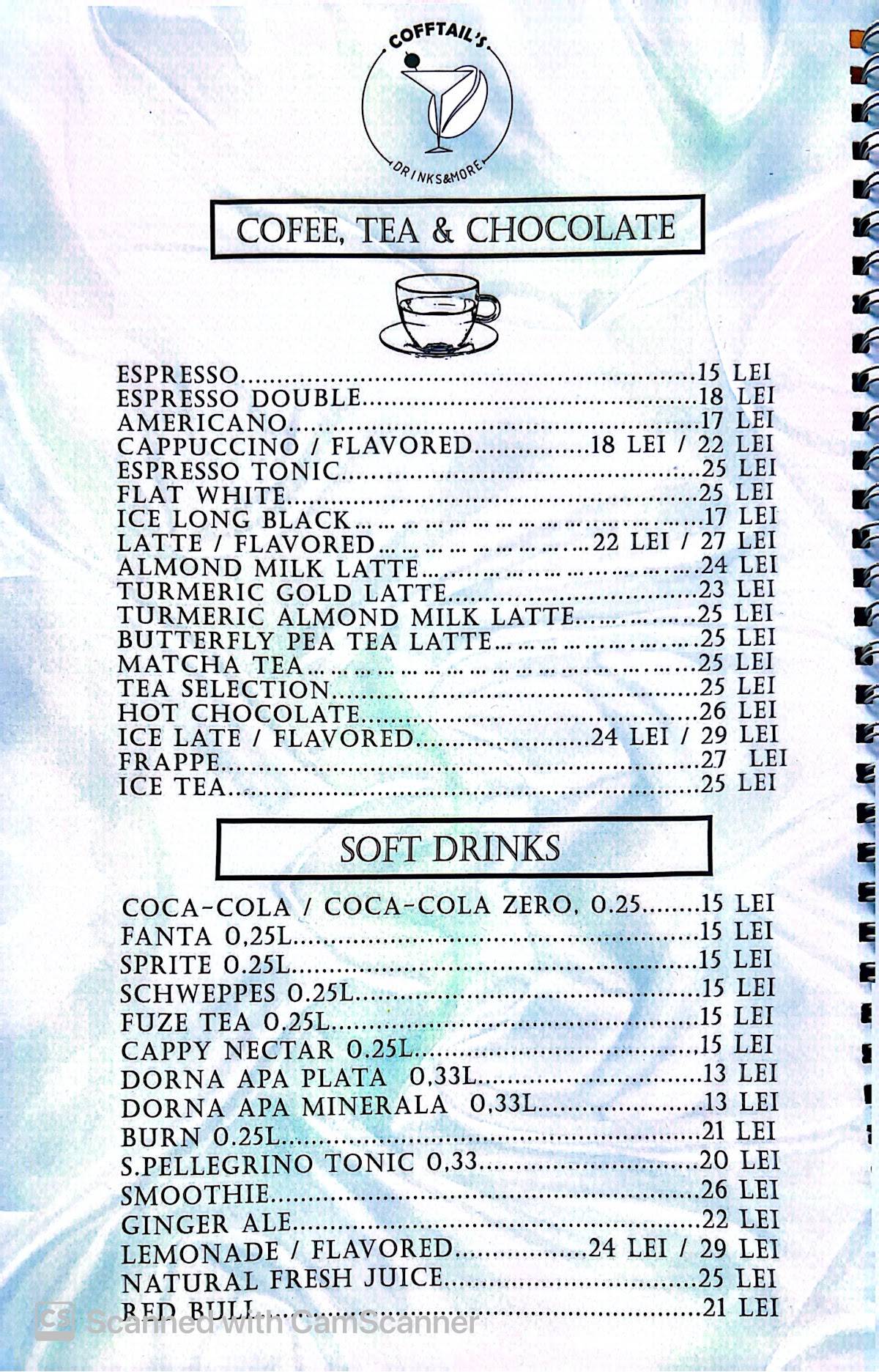 Cofftail's Coffee & Cocktail Bar Victoriei меню
