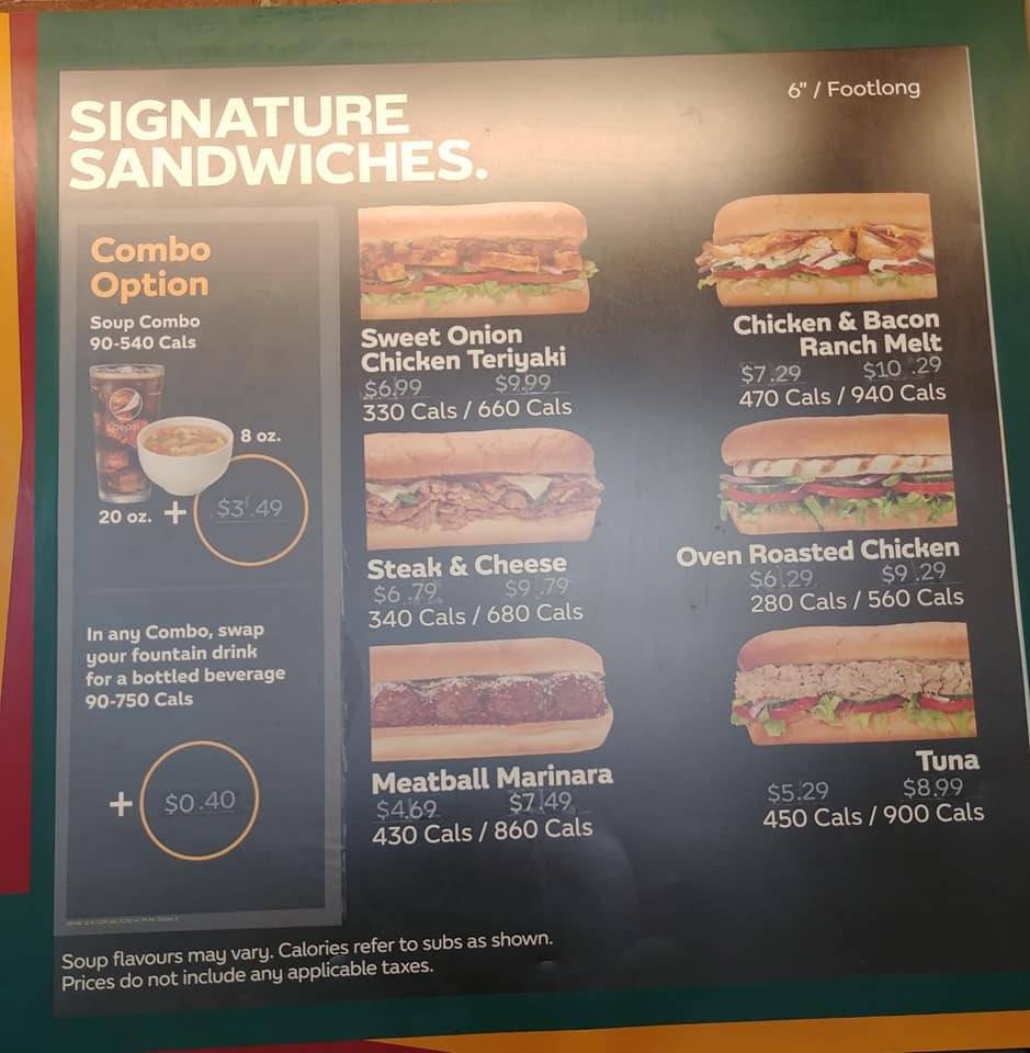 Subway меню
