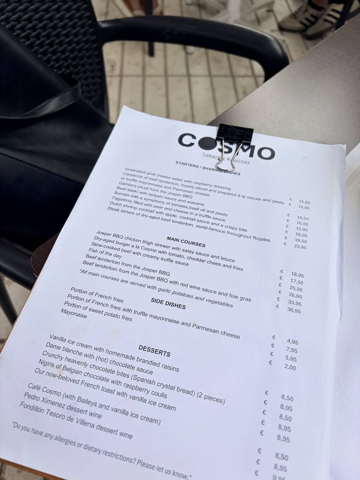 Cosmo Taberna & Wines меню