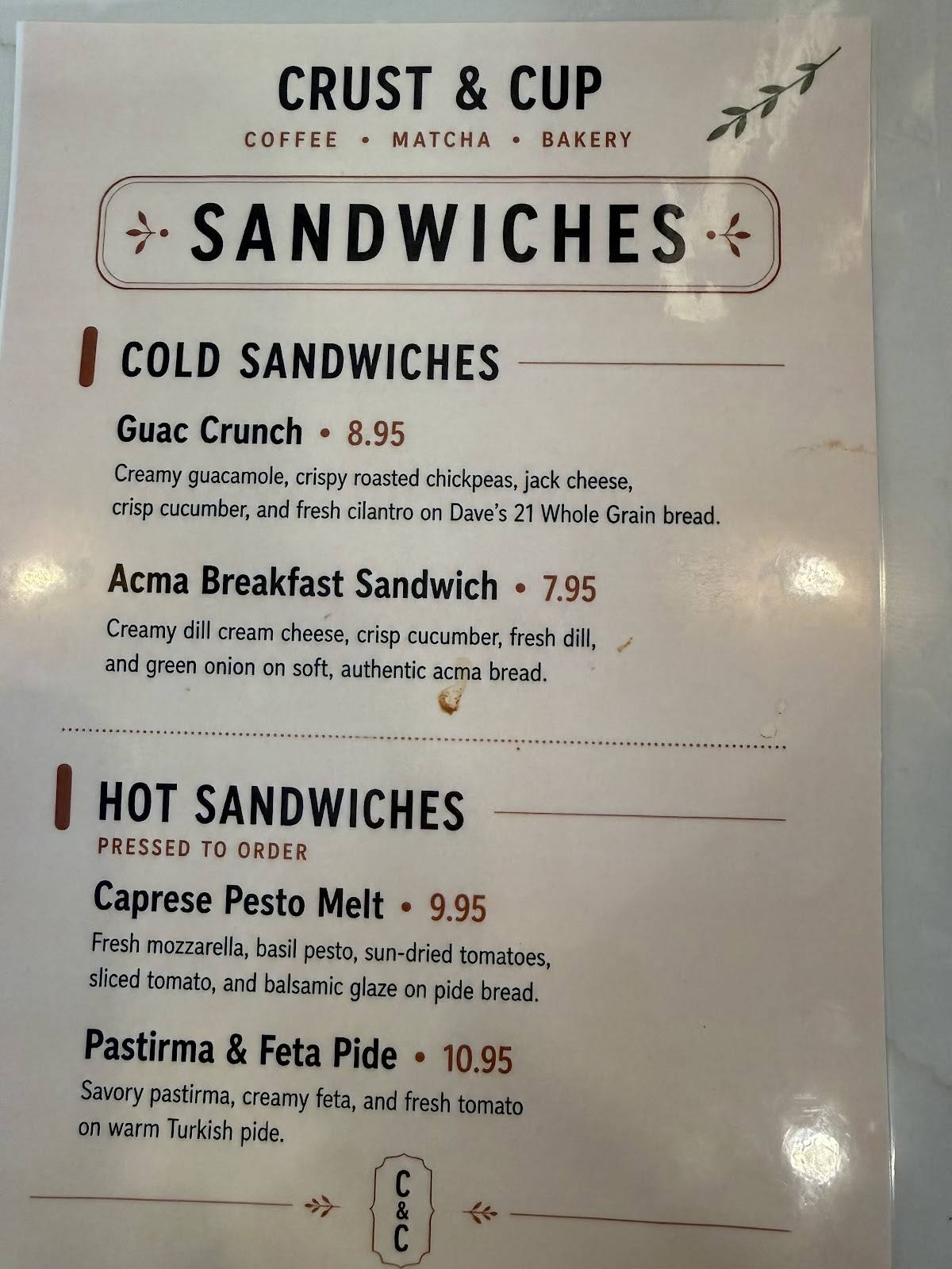 Crust & Cup меню