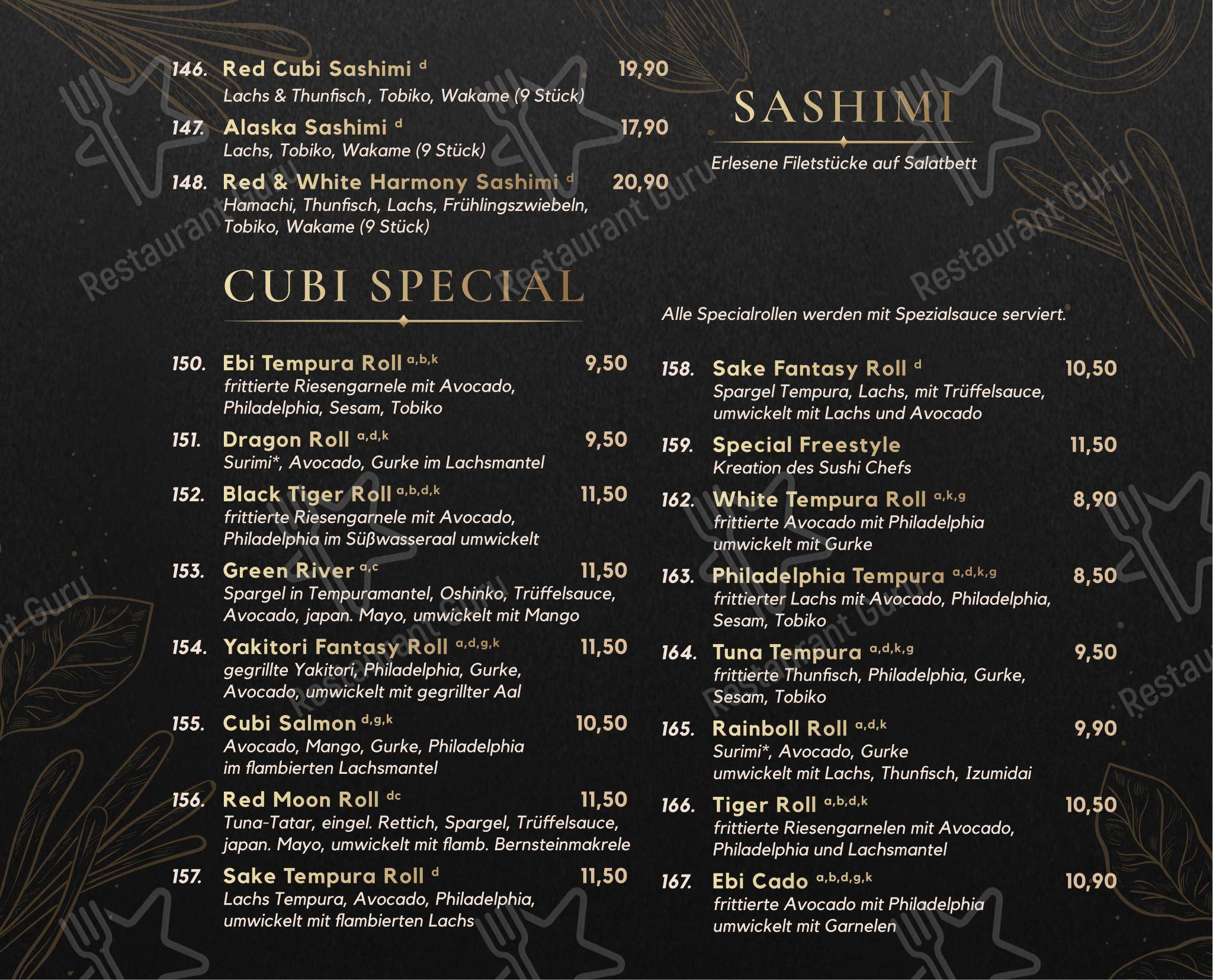 Cubi Restaurant в Берлине - Меню