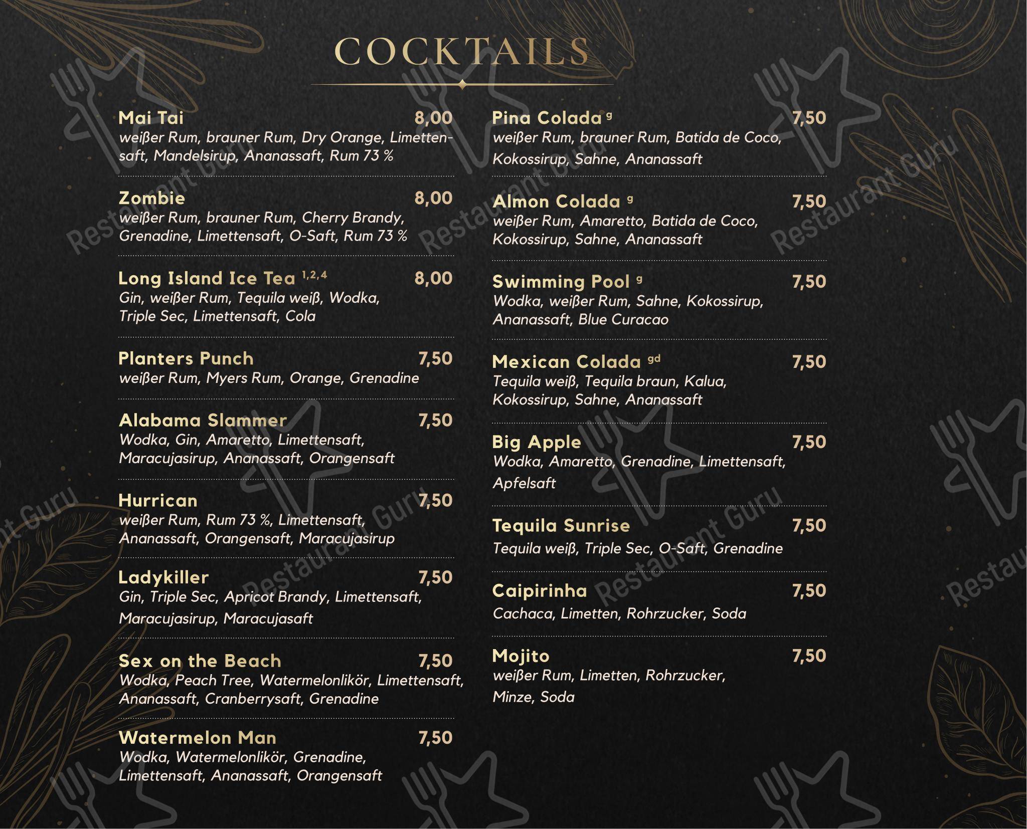 Меню ресторана Cubi Restaurant